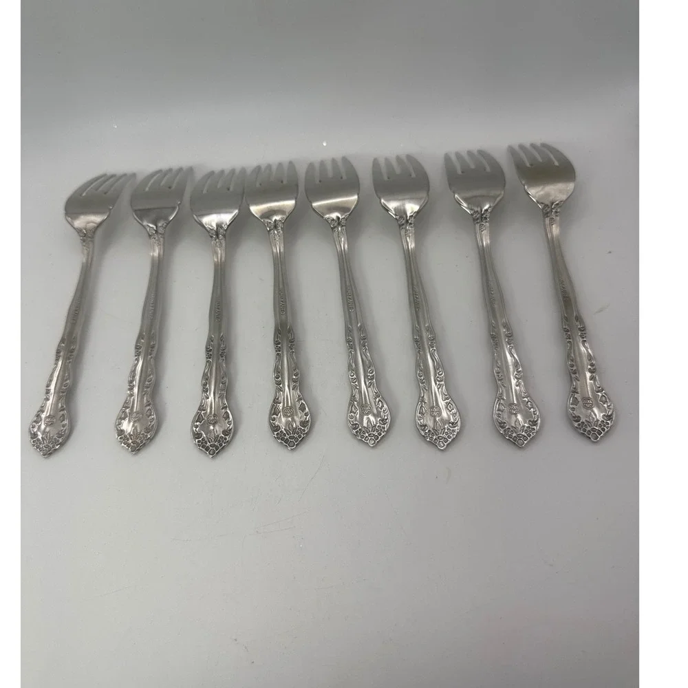 Pfaltzgraff Remembrance Stainless Steel Salad Forks Set of 8 Floral‎ Glossy 6.5